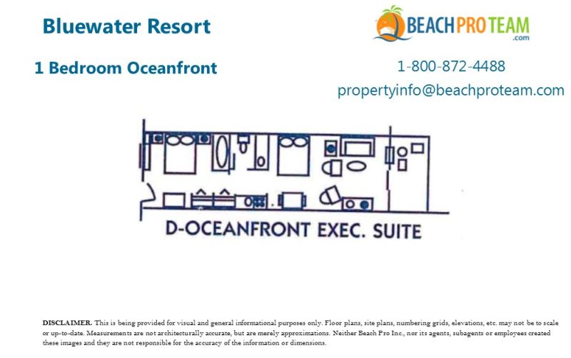 Bluewater Resort Floor Plan D - 1 Bedroom Oceanfront